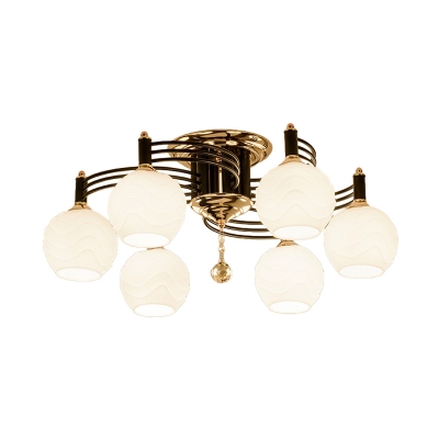 Swirl Arm Semi Flush Ceiling Light Traditional Style 3/6/8 Heads Semi Flush Mount with Orb Frosted Glass Shade