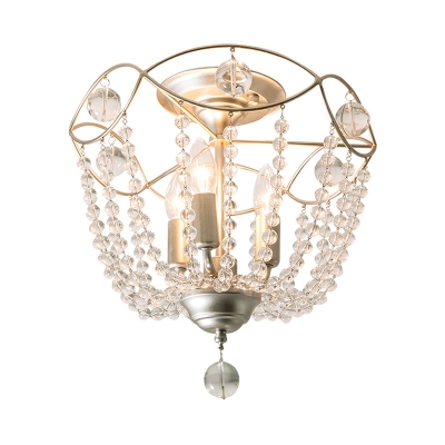 Traditional Ceiling Chandelier Lamp 3 Lights Metal Silver Pendant Lighting with Clear Crystal