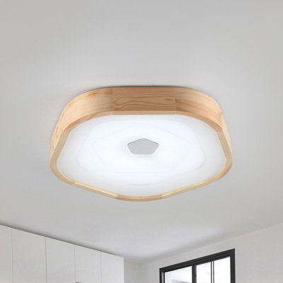 Wood Round Flush Ceiling Light Nordic 1 Light 18.5