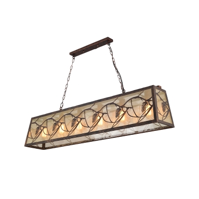 Wrought Iron Linear Chandelier Lighting Country Style 3/6 Bulbs Fabric Kitchen Island Lamp in Rust