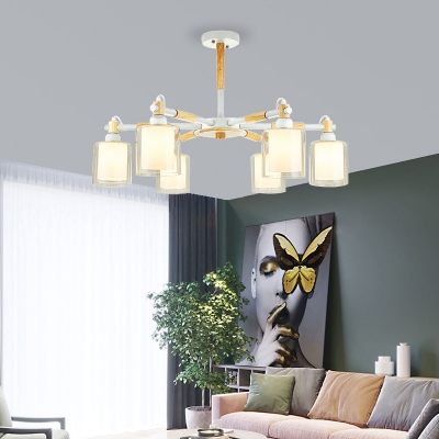3/5/6/8-Bulb White Inner Glass Cylinder Hanging Light Contemporary Bedroom Ceiling Chandelier in Grey/White