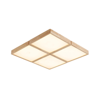 4/6 Heads Squared Ceiling Mounted Light Minimalism Acrylic Flush Mount Light Fixture in Wood