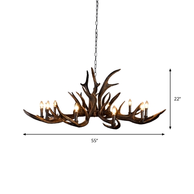 6/10/15 Lights Candle Pendant Light Fixture with Antlers Accent Rustic Resin Chandelier Lighting in Black