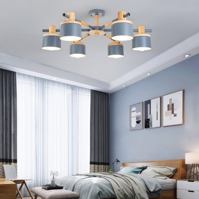 6/8 Heads Sputnik Semi Mount Lighting Contemporary Metal Semi-Flush Ceiling Light in Grey for Bedroom