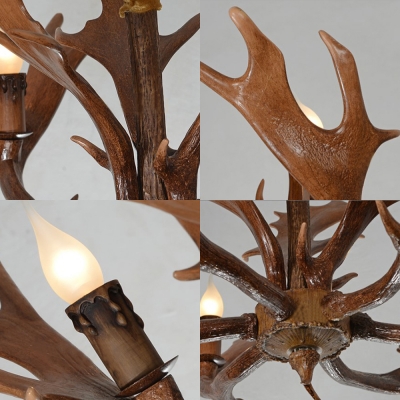 6 Heads Antlers Chandelier Lighting Fixture Resin Loft Pendant Chandelier in Brown