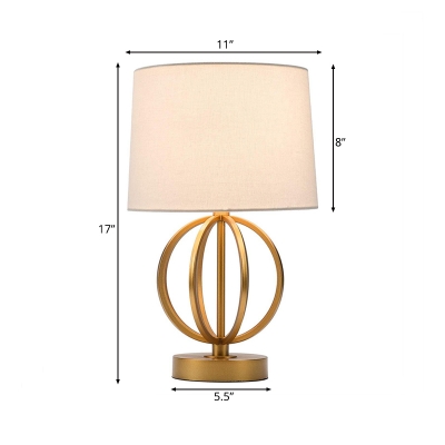 Barrel Table Lighting Vintage 1 Light White Fabric Shade Standing Table Light in Gold with Globe Metal Frame