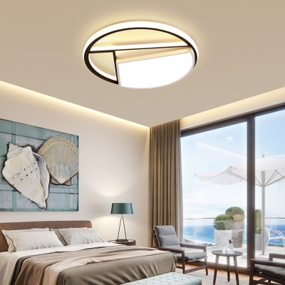 Black and White Round Flush Mount Lighting Modern Metal Integrated LED Close to Ceiling Light for Bedroom, 16