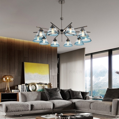 Blue/Clear/Smoke Gray Conic Pendant Chandelier Glass Modernism 6/8/10-Bulb Hanging Ceiling Light for Bedroom