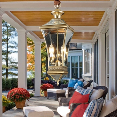 Clear Glass Lantern Pendant Light 2 Lights Vintage Brass Outdoor Lighting for Porch