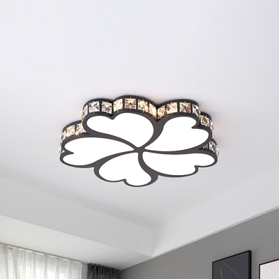 Contemporary Clover Flush Ceiling Light with Black/Gold/White Metal Shade and Crystal Accents Led Bedroom Flushmount
