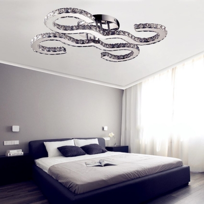 Contemporary Curved Ceiling Light Metal Warm/White/3 Color Lighting Sconce Light in Chrome for Hotel