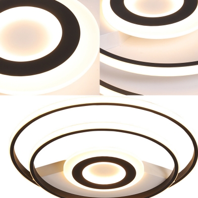 Contemporary Rings Flush Mount Light Metal Multi Light Black Flush Ceiling Light in Warm/White, 16