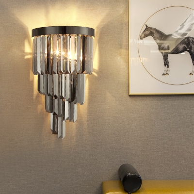Contemporary Style Wall Light 2 Lights Amber/Clear/Smoke Gray Crystal Wall Lamp for Dining Room Bathroom