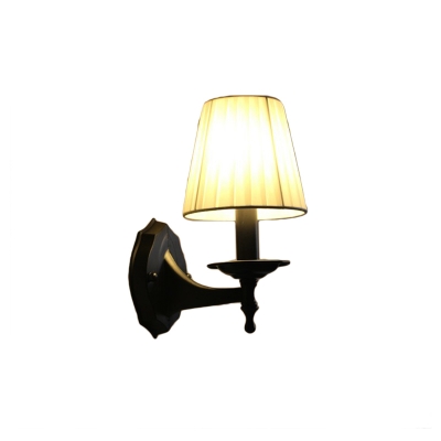 Country Style Cone Wall Sconce Light with Flaxen/White Fabric Shade 1/2 Lights Bedside Wall Lamp