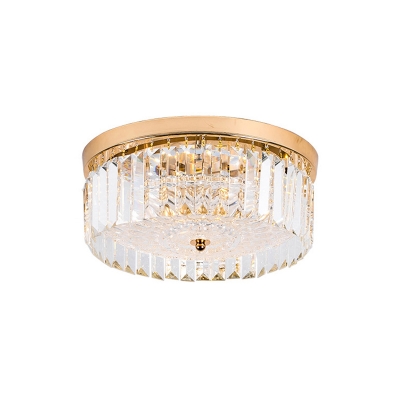 Drum Led Flush Lamp with Prism Faceted Glass Modern Flush Ceiling Light in Gold for Corridor, 14