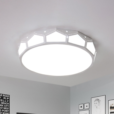 Faceted Round Flush Lighting with White Metal Shade 1 Head 18