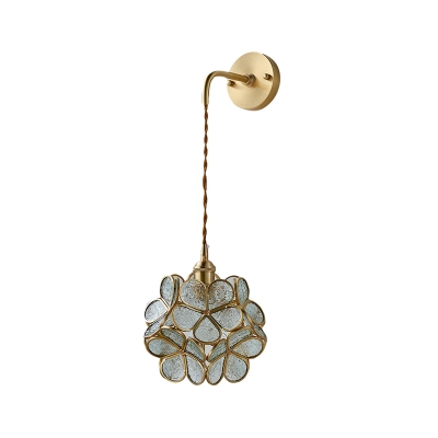 Floral Suspender Wall Light Traditional Style Blue/Clear/Tan/Pink/White Glass Wall Lighting in Brass for Living Room