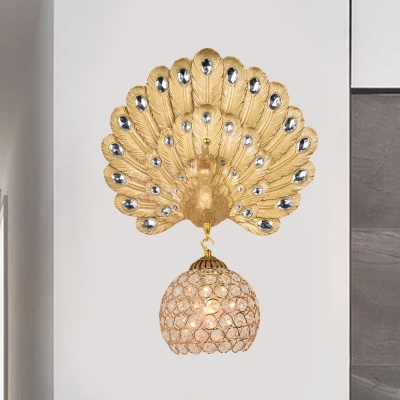 Loft Style Peacock Wall Mount Light Single Light Resin Wall Lighting with Crystal Shade for Living Room, 8