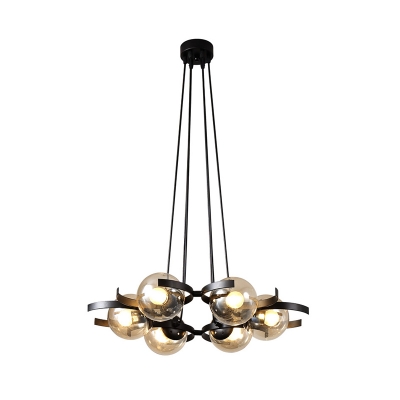 Metal Round Chandelier Lighting with Clear Glass Panels Modern 6 Lights Pendant Light in Black