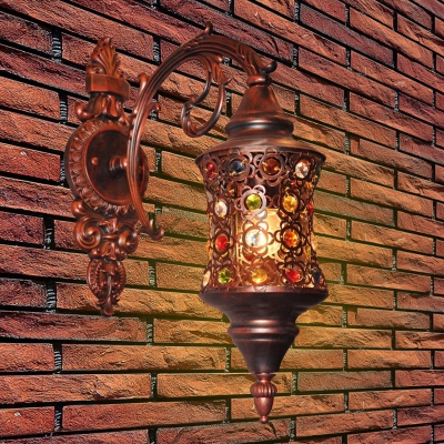Mini Cylinder Wall Lighting with Crystal Bead Traditional 1 Light Wall Lamp in Copper for Corridor