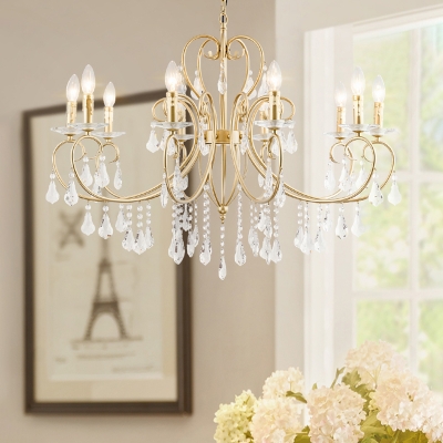 Modern Candle Hanging Lamp with Clear Crystal Prism 3/6/8/10 Lights Gold Chandelier Lighting