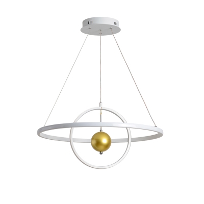 Modern Orbit Hanging Pendant Light Metal and Acrylic Black/White Led Chandelier with Gold Ball