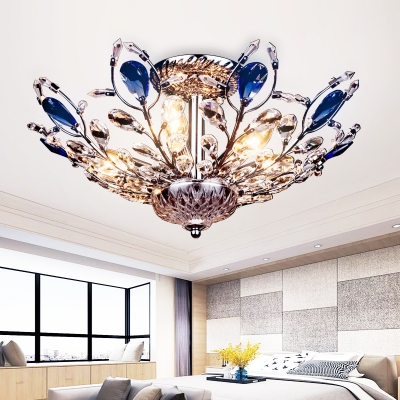 

Modernism Blue/Pink Crystal Semi Flush Lamp 6 Lights Chrome/Gold Semi Flush Lighting for Bedroom, Gold;chrome, HL564857