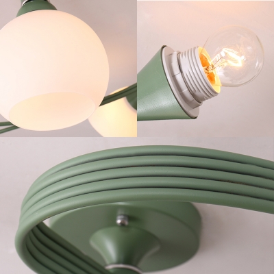 Nordic Curved Arm Semi Flush Ceiling Light with Opal Glass Shade 4/6 Heads Semi Flush Lamp in Blue/Green/Grey/Pink/Yellow