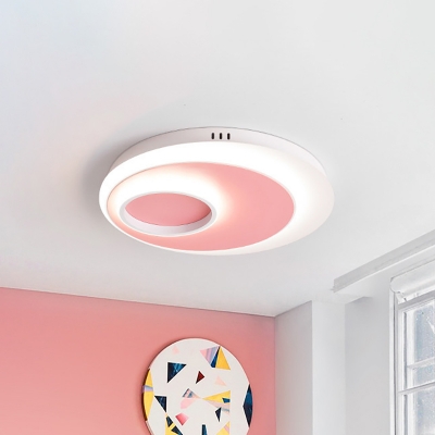 Pink/Green/Yellow Round/Square/Triangle Flush Lamp Metal Macaron Led Indoor Flush Lighting for Bedroom in Warm/White