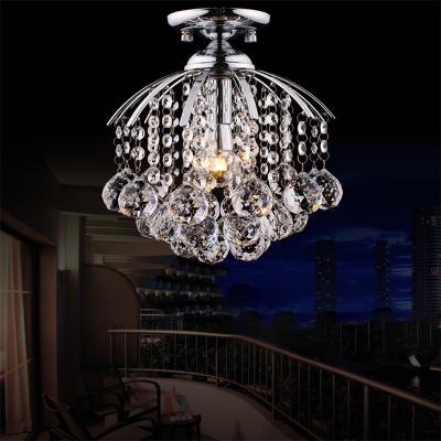Polished Chrome Flushmount Lighting with Clear Crystal Ball Contemporary 1 Light Mini Flush Lamp