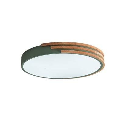 Round Ceiling Flush Mount Nordic Style Iron Flush Mount Ceiling Light with Wooden Decoration in Grey/White/Green
