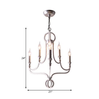 Rust Finish Candle Hanging Ceiling Light Traditional Wrought Iron 6 Lights Pendant Light for Dining Room