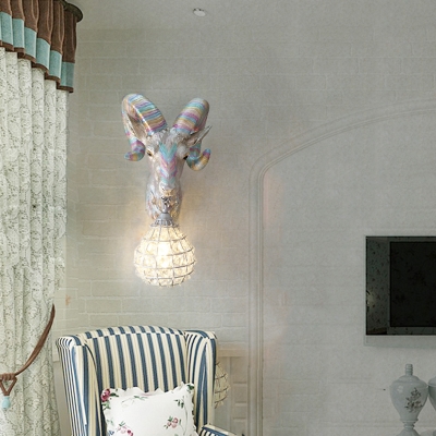 Silver Goat Wall Lighting 1 Light Loft Decorative Wall Mounted Light with Crystal Lampshade for Living Room