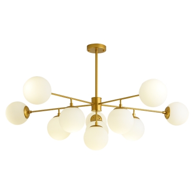 Sputnik Chandelier with Orb Opal Glass Shade 7/9/11 Lights Modern Vintage Hanging Ceiling Light in Black/Gold