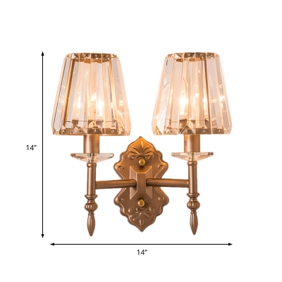 Tapered Clear Crystal Wall Light Fixture Modernist 1/2-Light Wall Sconce in Copper for Bedroom