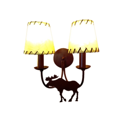 Vintage Loft Tapered Sconce Lamp Acrylic Shade Double Wall Sconce Light with Deer in Rust