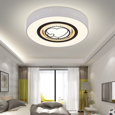 White Heart/Hexagon/Square Ceiling Flush Light Modernism Crystal Pendant Light with Metal Drum Shade