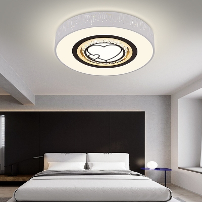 White Heart/Hexagon/Square Ceiling Flush Light Modernism Crystal Pendant Light with Metal Drum Shade