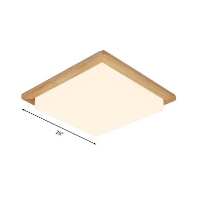 Wood Square Flush Ceiling Light Acrylic Modern LED Ceiling Fixture in Warm/White Light, 12.5