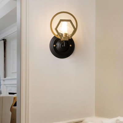 1/2-Head Geometric Wall Light Fixture with Clear Water Glass Shade Traditional Wall Lamp in Gold