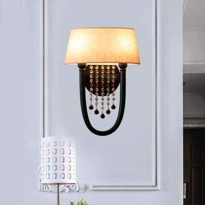 2 Bulbs Drum Wall Mounted Lamp with Crystal Bead Traditional Sconce Light in Black