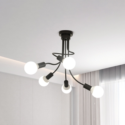 3/5 Lights Twist Semi Flush Lighting Modern Simple Metal Indoor Lighting in Black for Bedroom