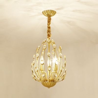 3/6 Lights Crystal Pendant Light Modern Gold Indoor Chandelier Light for Living Room