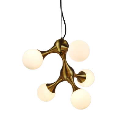 3/9/15 Lights Bubble Pendant Lighting Mid Century Modern White Glass Hanging Ceiling Light in Brass