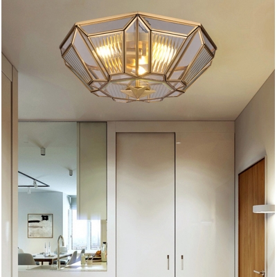 4 Bulbs Geometric Ceiling Flushmount Light Vintage Flush Ceiling Lamp in Brass Finish for Bedroom