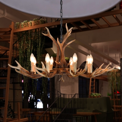 6/8 Lights khaki Antlers Ceiling Pendant Light Contemporary Resin Suspension Light for Indoor
