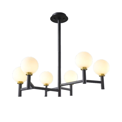 6/8 Lights Orb Pendant Lighting with Frosted Glass Shade Modern Hanging Ceiling Light in Black/Gold/White