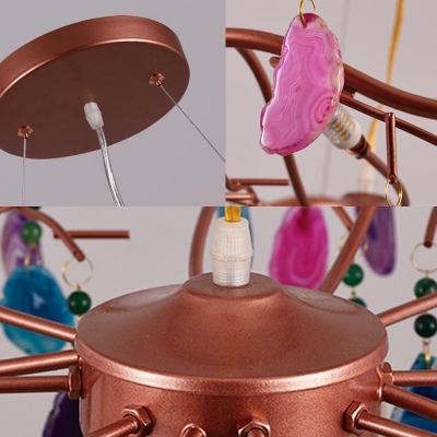 65/85 Bulbs Ring Pendant Light Modern Agate Stone Chandelier in Rose Gold for Living Room