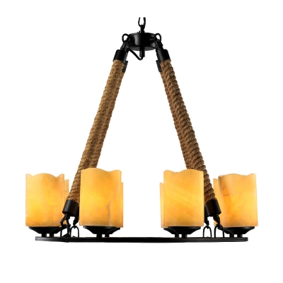 Amber Cylinder Chandelier Lighting Country Style 8 Lights Indoor Hanging Lamp in Black for Living Room