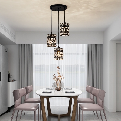 

Black Cylinder Pendant Light with Linear/Round Canopy Modern Triple Light Clear Crystal Hanging Ceiling Light, HL565199